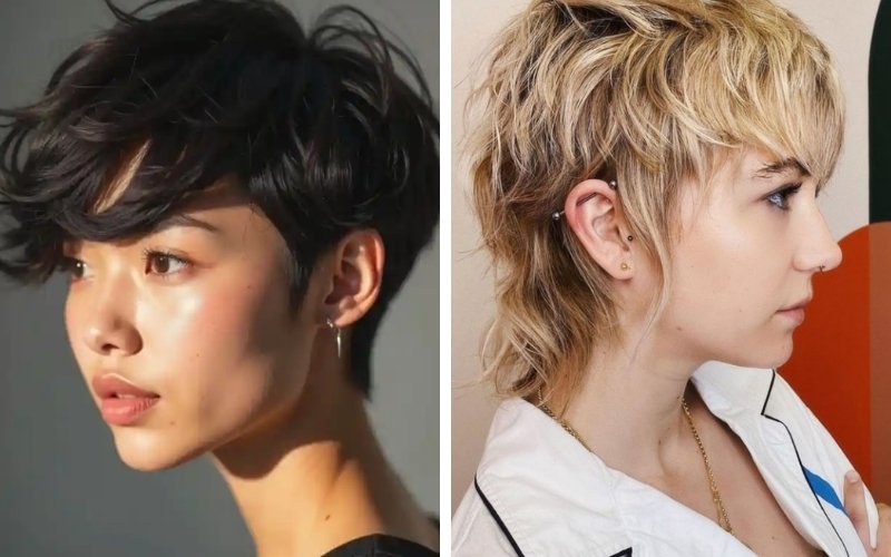 Tóc Bixie Cut khác Mullet với phần mái linh hoạt, ngắn gọn và trẻ trung, không tạo tương phản mạnh Tóc Bixie Cut khác Mullet với phần mái linh hoạt, ngắn gọn và trẻ trung, không tạo tương phản mạnh
