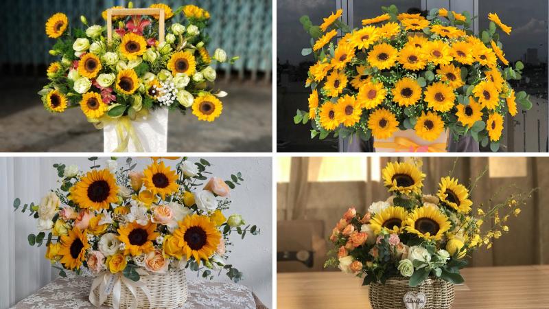 Lẵng hoa tặng thầy cô lấy hướng dương làm chủ đạo Lẵng hoa tặng thầy cô lấy hướng dương làm chủ đạo