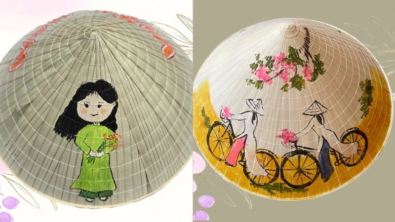 Cô giáo với tà áo dài là hình tượng dễ vẽ cho nón lá