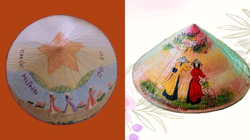 Trang trí nón lá với hình ảnh chủ đạo là người phụ nữ