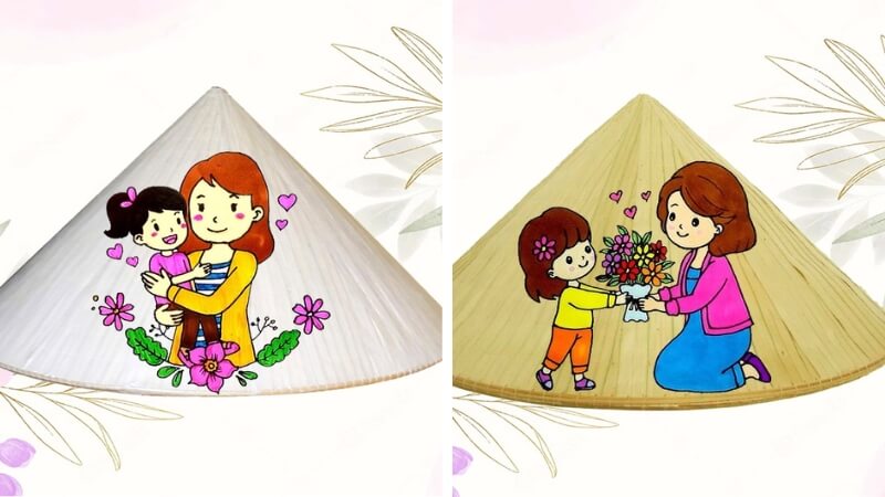 Nón lá tặng mẹ với hình minh hoạ dễ thương