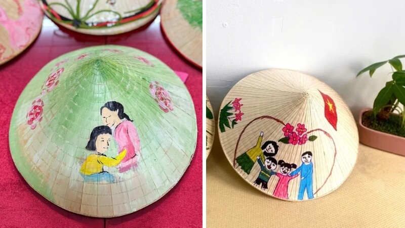 Vẽ nón lá theo chủ đề mẹ và gia đình được nhiều người lựa chọn
