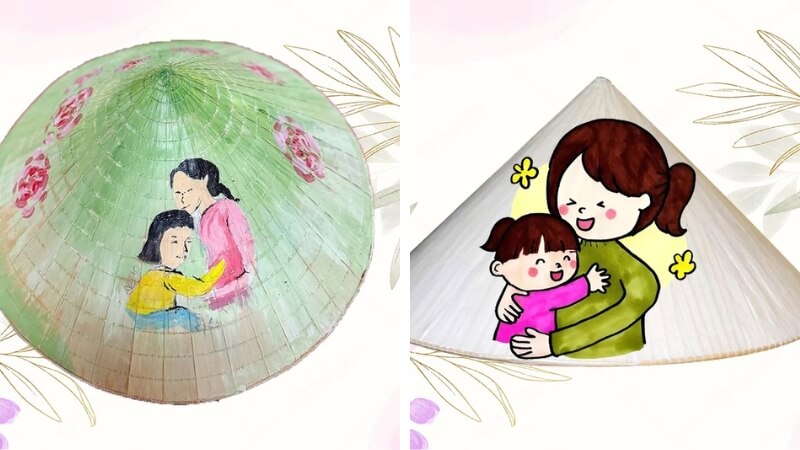 Trang trí nón lá cơ bản hình mẹ và bé
