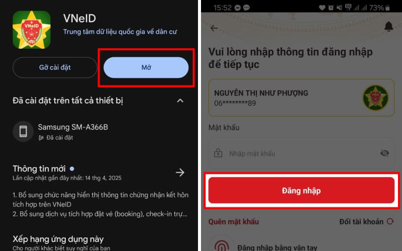 Đầu tiên, mở app VNeID, đăng nhập bằng CCCD gắn chip hoặc vân tay. Đầu tiên, mở app VNeID, đăng nhập bằng CCCD gắn chip hoặc vân tay.