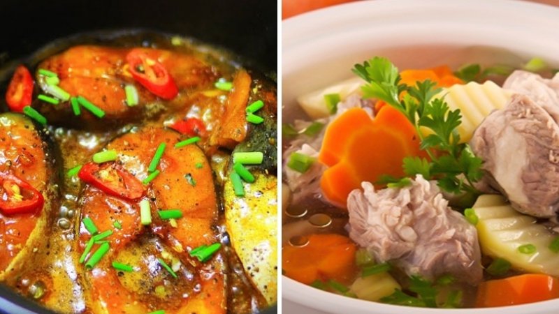 Cá kho tộ và canh hầm xương rau củ