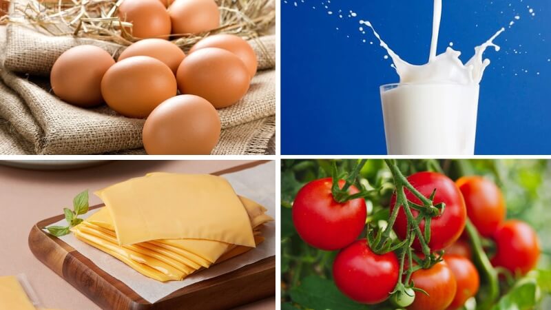 Nguyên liệu làm món trứng bác phô mai Nguyên liệu làm món trứng bác phô mai