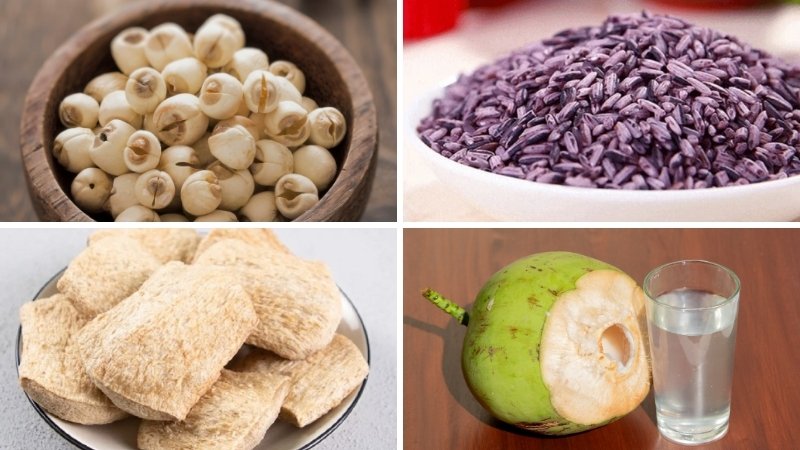 Nguyên liệu làm món cơm niêu chay ngũ sắc Nguyên liệu làm món cơm niêu chay ngũ sắc