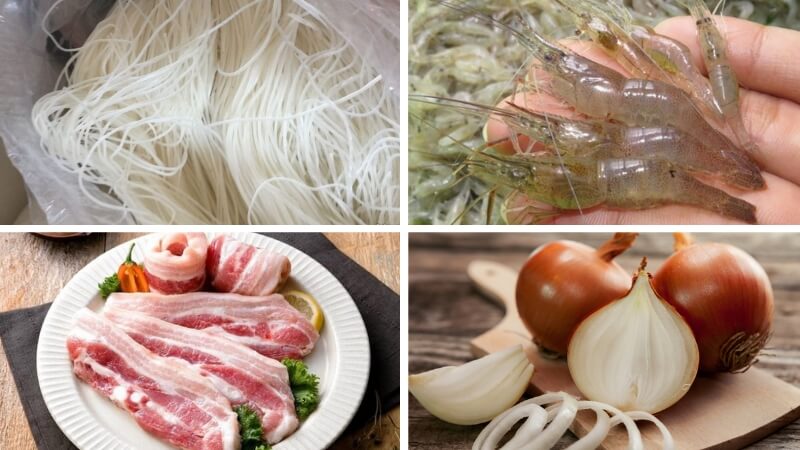 Nguyên liệu làm món hủ tiếu xào tép bông điên điển