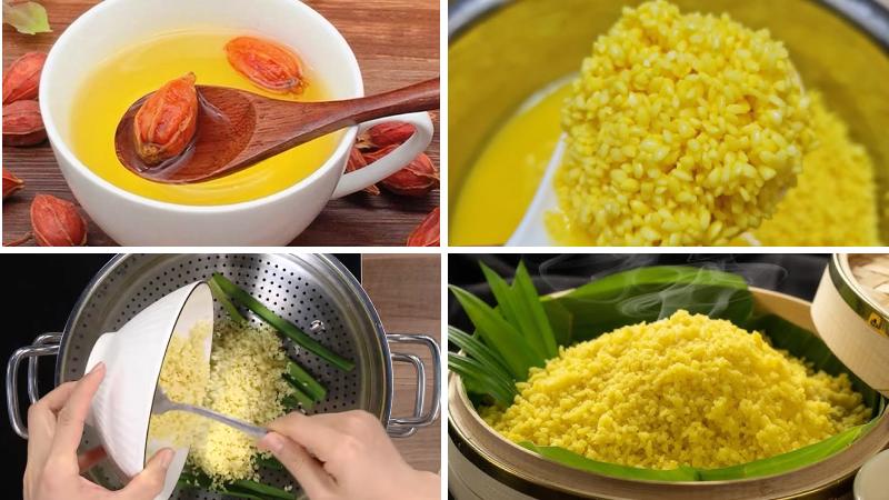 Nếp ngâm với trái dành dành Nếp ngâm với trái dành dành