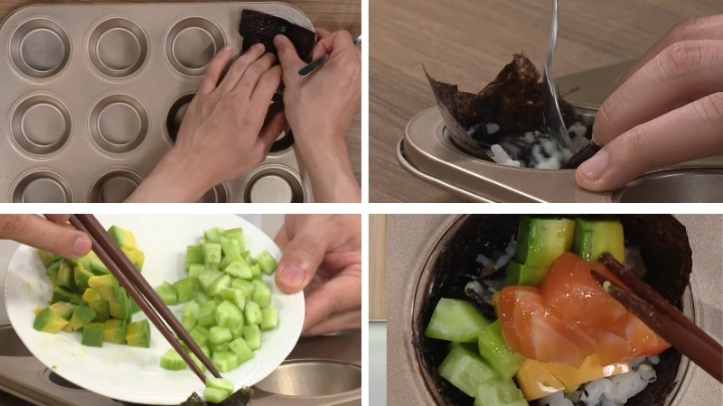 Tạo hình sushi cupcake Tạo hình sushi cupcake