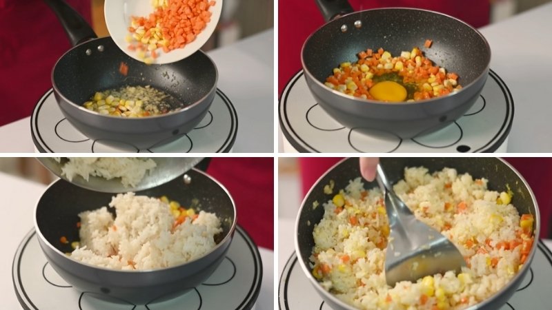 Bước 2: Chiên cơm Bước 2: Chiên cơm