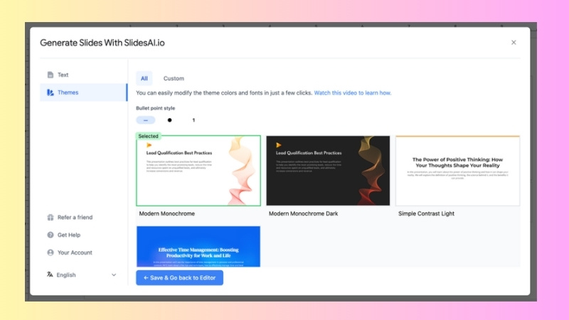 Presentations.ai là nền tảng AI giúp tạo slide thuyết trình tự động từ mô tả ngắn gọn của bạn Presentations.ai là nền tảng AI giúp tạo slide thuyết trình tự động từ mô tả ngắn gọn của bạn