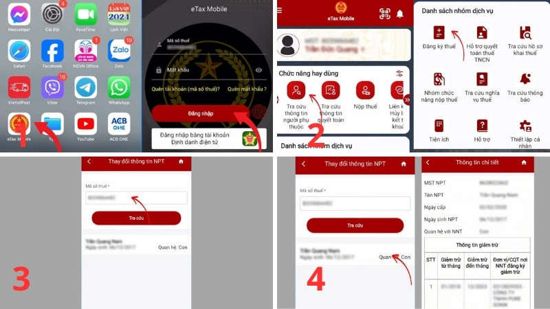 Cách 2: Tra cứu MST người phụ thuộc qua ứng dụng eTax Mobile (dành cho Cá nhân) Cách 2: Tra cứu MST người phụ thuộc qua ứng dụng eTax Mobile (dành cho Cá nhân)