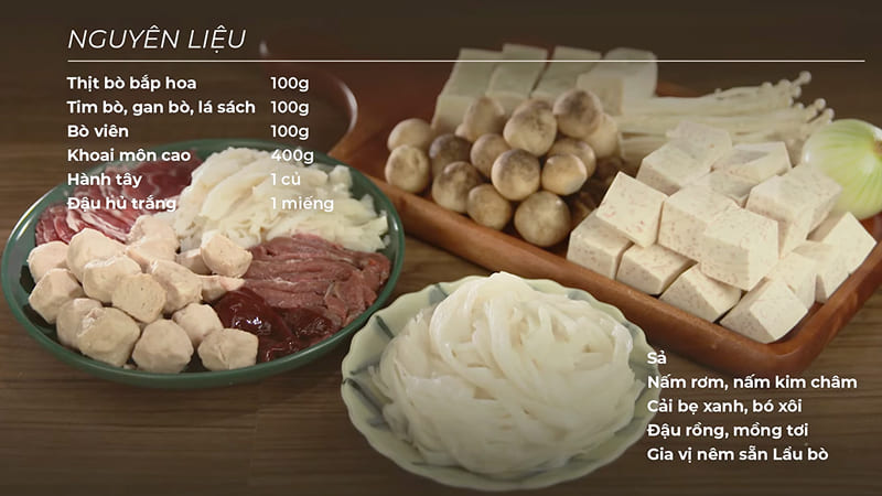 Nguyên liệu làm lẩu bò khoai môn