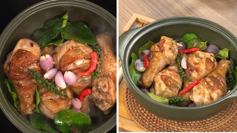 Khi gà đã chín tới, bạn tắt bếp và giữ nguyên nồi trong vài phút Khi gà đã chín tới, bạn tắt bếp và giữ nguyên nồi trong vài phút
