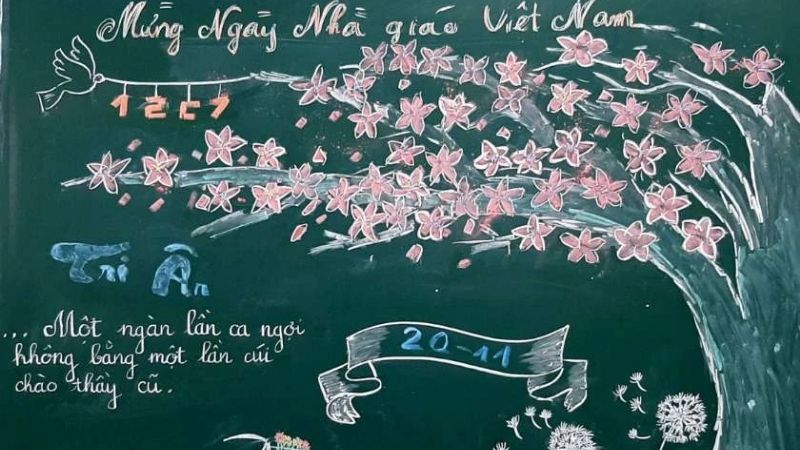 Mẫu trang trí bảng 20/11 bằng phấn màu 4 Mẫu trang trí bảng 20/11 bằng phấn màu 4