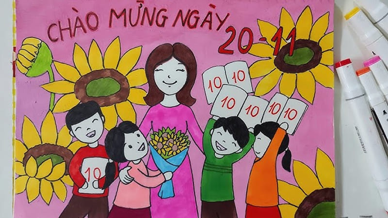 Mẫu tranh vẽ 20/11 cho học sinh tiểu học Mẫu tranh vẽ 20/11 cho học sinh tiểu học