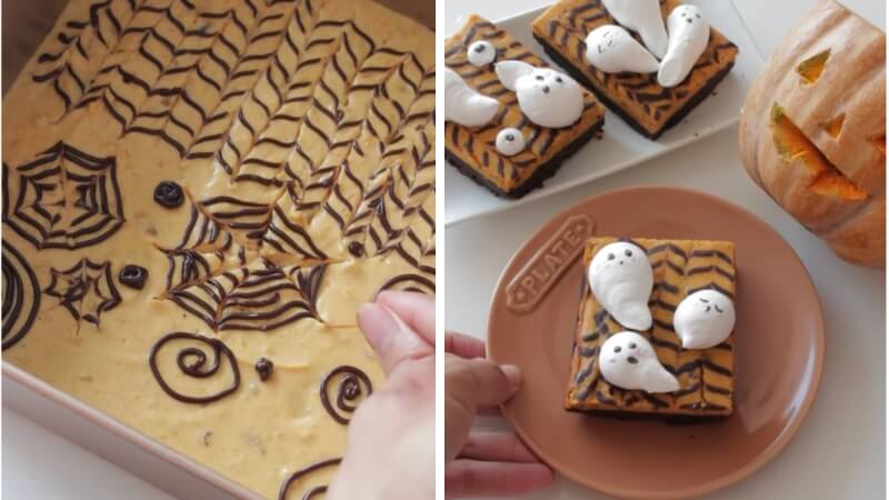 Thưởng thức món bánh brownies cheesecake bí đỏ Halloween Thưởng thức món bánh brownies cheesecake bí đỏ Halloween