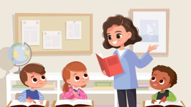 Hình minh họa cô trò cười tươi trong ngày tri ân.