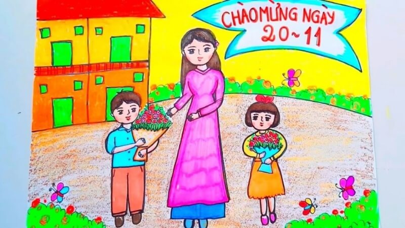 Tranh tô màu bó hoa tặng cô nhân ngày 20/11.