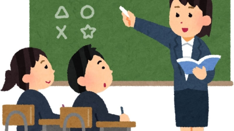 Ảnh hoạt hình cô giáo bên học sinh đáng yêu.