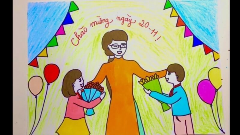 Hình tô màu thầy giáo đang giảng bài.