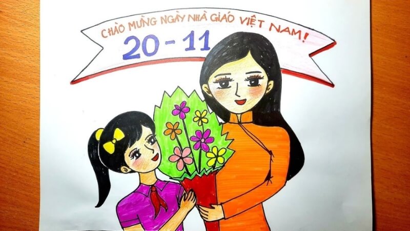 Hình tô màu cô giáo và học sinh đáng yêu.