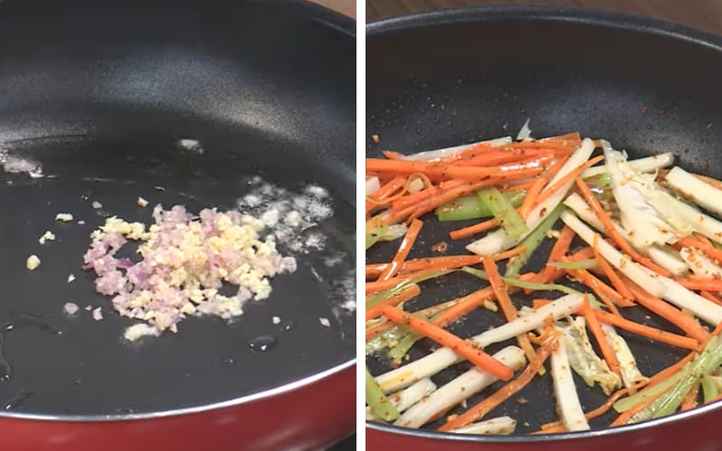 Người nấu đảo đều miến giúp món ăn thơm ngon hấp dẫn.