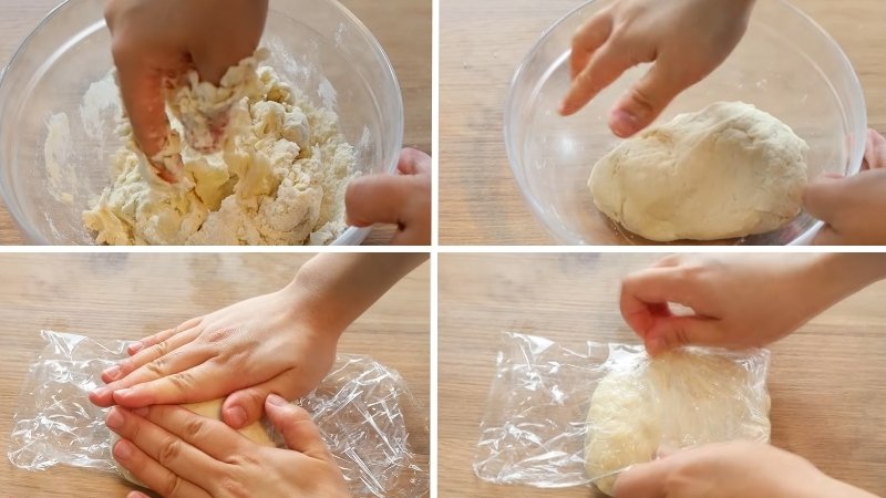 Nhào bột và để bột nghỉ khoảng 1 tiếng Nhào bột và để bột nghỉ khoảng 1 tiếng