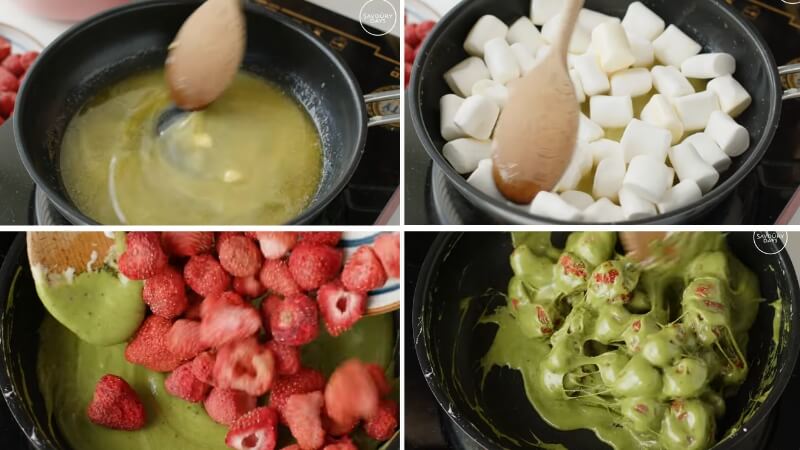 Bước 1: Nấu hỗn hợp trà xanh béo mịn Bước 1: Nấu hỗn hợp trà xanh béo mịn