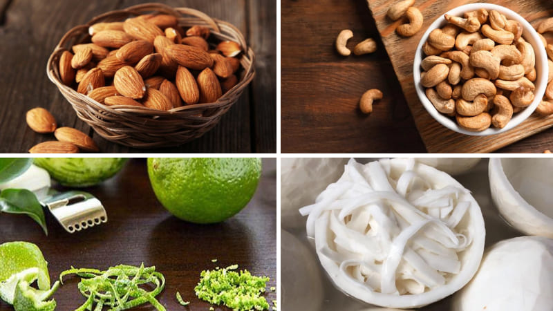 Nguyên liệu làm kẹo nougat chanh dừa Nguyên liệu làm kẹo nougat chanh dừa