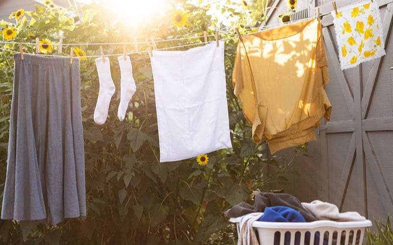 Ánh nắng tiêu diệt vi khuẩn và làm áo khô đều.