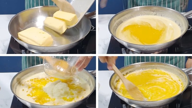 Đun chảy bơ và phi thơm hành tỏi