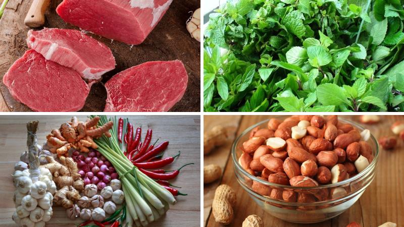 Nguyên liệu làm món gỏi bò Khmer Nguyên liệu làm món gỏi bò Khmer