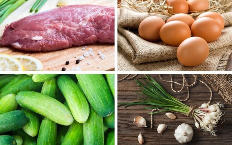 Nguyên liệu cần chuẩn bị làm cơm thịt heo (Bai sach chrouk)