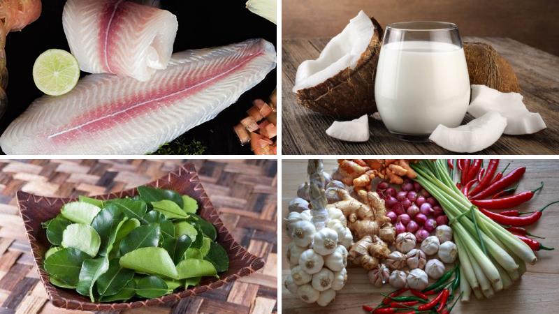 Nguyên liệu làm món cá hấp Amok Campuchia