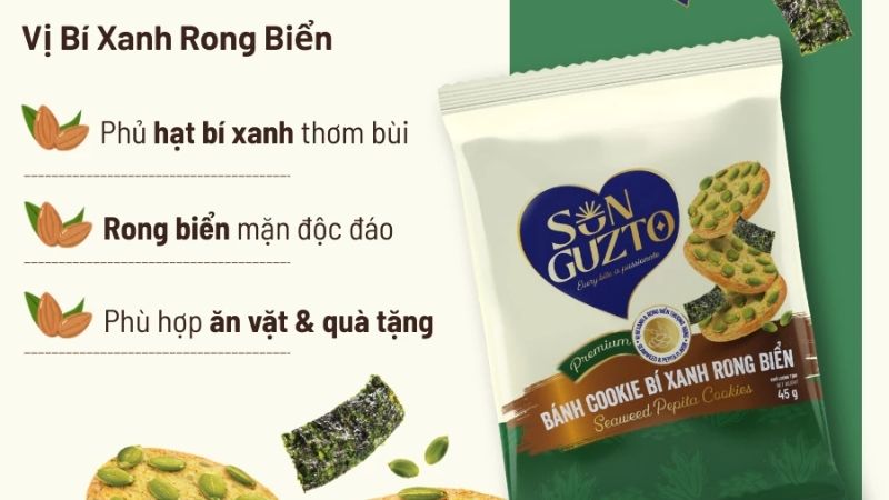 Bánh Sun Guzto cookie hạnh nhân rong biển giòn tan, vị mặn nhẹ và thơm hương biển
