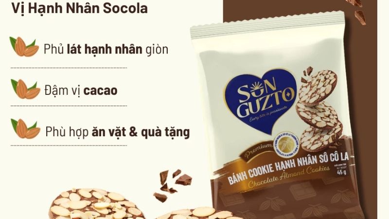 Bánh Sun Guzto cookie hạnh nhân chocolate hòa quyện socola ngọt dịu và hạnh nhân giòn