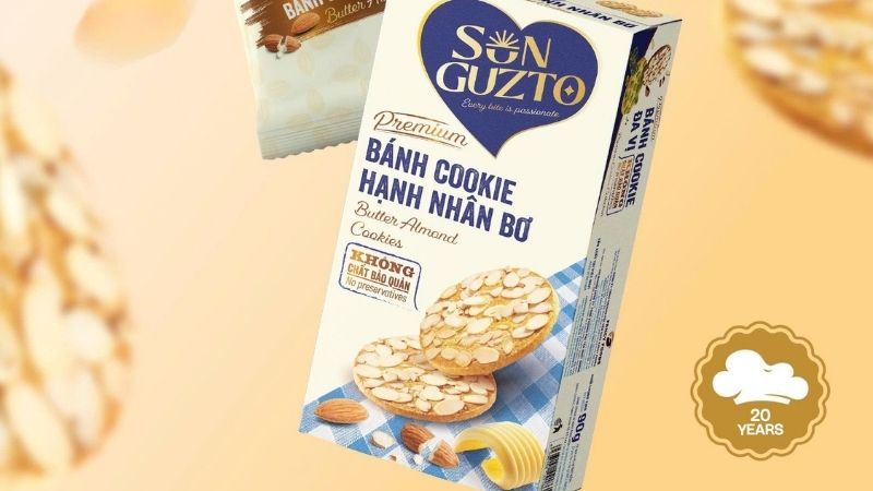 Bánh Sun Guzto sử dụng hạnh nhân, bơ, trứng và nguyên liệu chất lượng