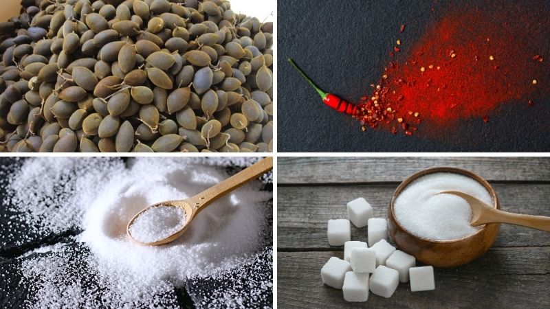 Nguyên liệu làm món trái xay lắc muối ớt chua ngọt