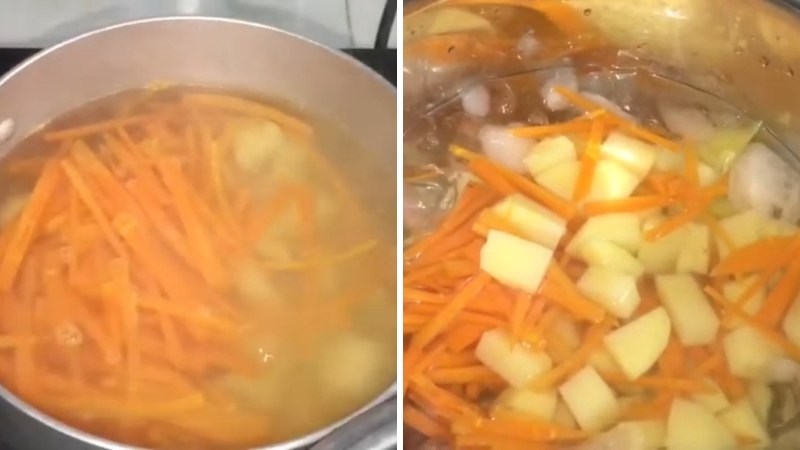 Luộc khoai tây và cà rốt