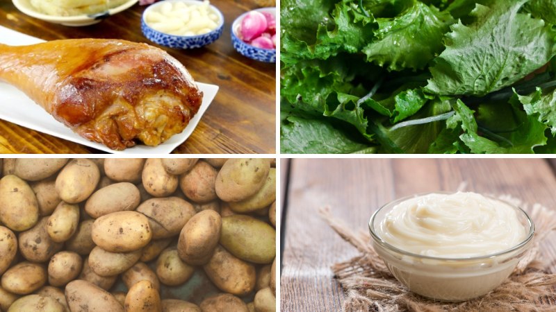Nguyên liệu làm salad đùi gà tây xông khói