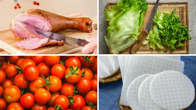 Nguyên liệu làm gà tây xông khói áp chảo cuốn bánh tráng