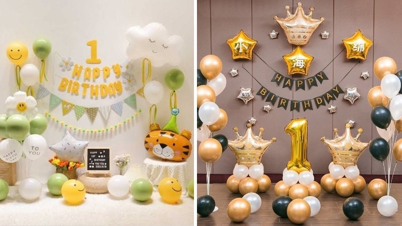 Trang trí sinh nhật cho bé bằng bóng bay & backdrop giấy mẫu 1