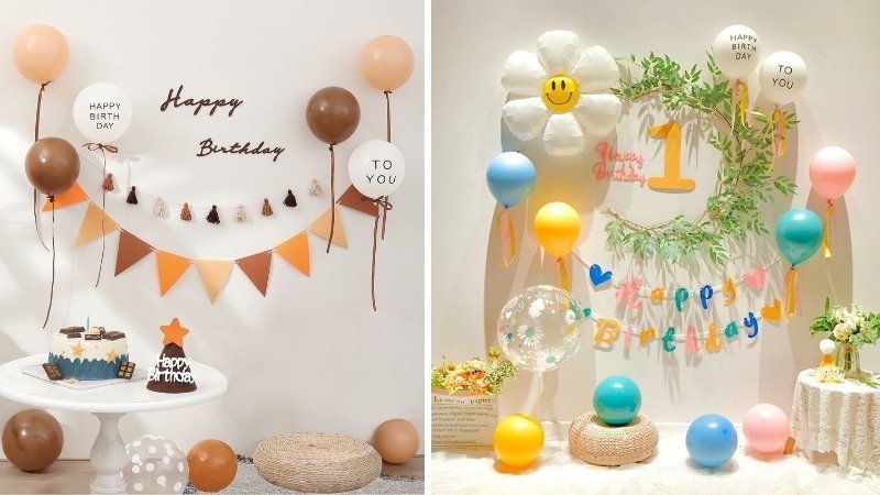 Trang trí sinh nhật cho bé bằng bóng bay & backdrop giấy mẫu 3