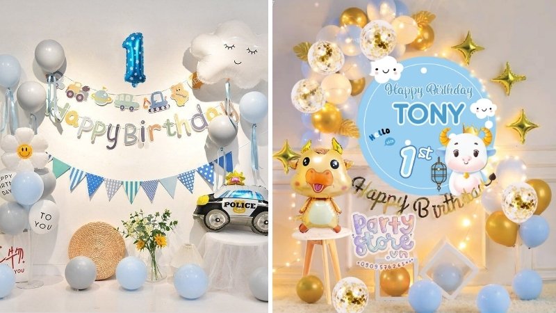 Mẫu trang trí sinh nhật cho bé trai đơn giản nhưng hiện đại