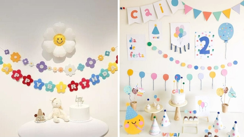 Trang trí sinh nhật cho bé bằng bóng bay & backdrop giấy mẫu 2