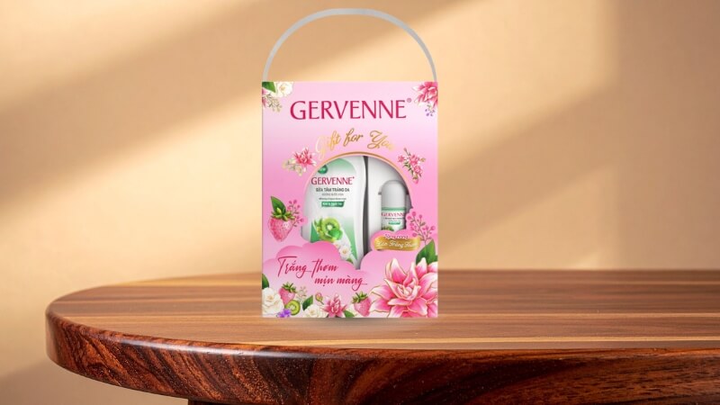 Hộp quà sữa tắm trắng da Gervenne kiwi & bạch trà hương nước hoa 900g