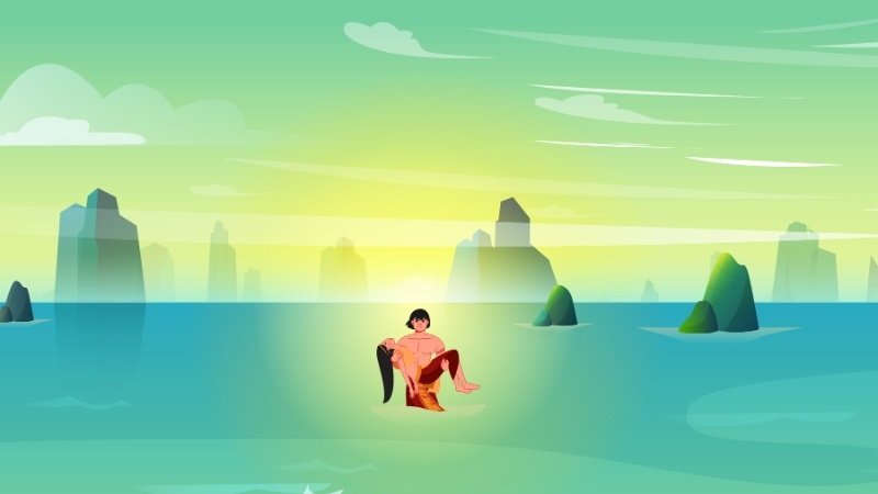 Lạc Long Quân (thần Rồng) và Âu Cơ (nàng Tiên) gặp gỡ và nên duyên vợ chồng