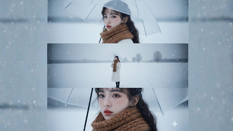 Prompt 1: Nhân vật cô đơn giữa tuyết (concept chân dung 3 khung) Prompt 1: Nhân vật cô đơn giữa tuyết (concept chân dung 3 khung)